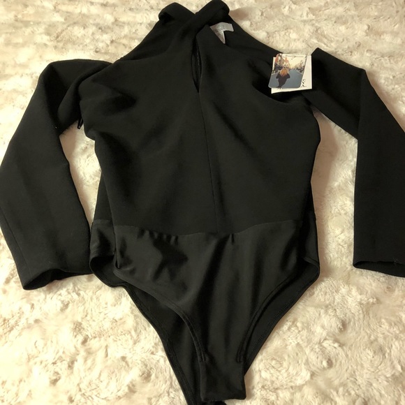 Badgley Mischka Bodysuit Cold Shoulder Black Sexy - Picture 2 of 6